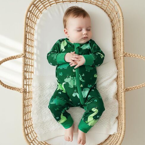 SAYOO Infant Baby Boy Girl Fall Clothes St Patricks Day Lucky Clover Zipped Romper Baby One-piece Jumpsuit 3 6 9 12 18 Months in Saudi Arabia
