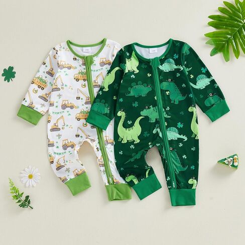 SAYOO Infant Baby Boy Girl Fall Clothes St Patricks Day Lucky Clover Zipped Romper Baby One-piece Jumpsuit 3 6 9 12 18 Months in Saudi Arabia