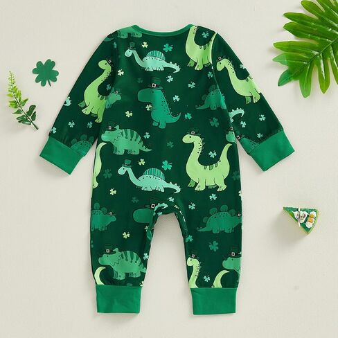 SAYOO Infant Baby Boy Girl Fall Clothes St Patricks Day Lucky Clover Zipped Romper Baby One-piece Jumpsuit 3 6 9 12 18 Months in Saudi Arabia