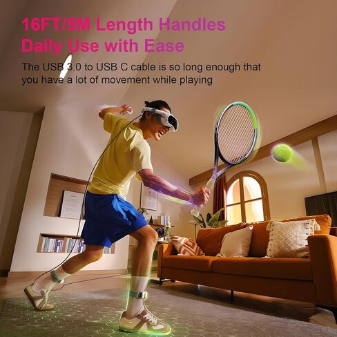 كابل USB C شحن سريع 5A 100W 6.6FT، كابل ربط 16FT لـ Apple Vision Pro، كابل ربط 5 أمتار لجهاز Galaxy XR لـ Oculus for Quest 3 3S 2 Pro، Pico 4، 5M USB 3.1 سلك طويل لسماعات VR PC in Saudi Arabia