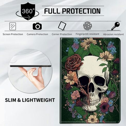 Case for All-New Kindle 11th/12th Generation 6 inch 2022/2024 Release Lightweight Protective PU Leather Smart Stand Cover with Auto Wake Sleep Case - Flower Skull in Saudi Arabia