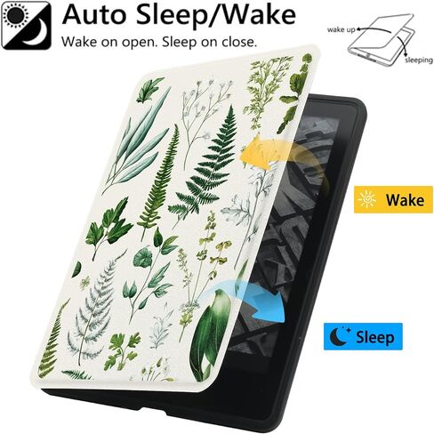 Sage Green Leaf Botanical Plant for 6" Kindle 11th Generation (2024/2022 Release) Slim Fit Lightweight Cover，Auto Sleep/Wake Protective Case for Kindle Basic(Model NO.RS23CV/C2V2L3) in Kuwait