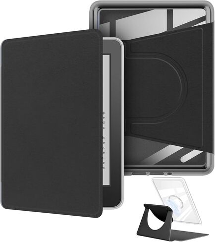 360 Degree Rotating Case for 7" Kindle Colorsoft (1th Generation-2025/2024 Release), Detachable Magnetic Design Protective Adjustable Stand Cover Clear Back with Auto Sleep/Wake, Black in Saudi Arabia