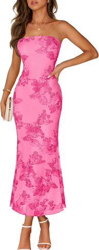 MEROKEETY Women's Floral Strapless Maxi Dress 2026 Summer Mesh Tube Bodycon Formal Wedding Guest Cocktail Party Long Dresses in Saudi Arabia