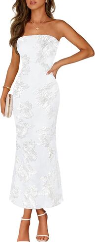 MEROKEETY Women's Floral Strapless Maxi Dress 2026 Summer Mesh Tube Bodycon Formal Wedding Guest Cocktail Party Long Dresses in Saudi Arabia