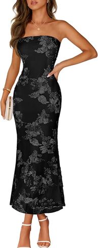 MEROKEETY Women's Floral Strapless Maxi Dress 2026 Summer Mesh Tube Bodycon Formal Wedding Guest Cocktail Party Long Dresses in Saudi Arabia