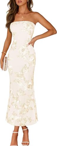MEROKEETY Women's Floral Strapless Maxi Dress 2026 Summer Mesh Tube Bodycon Formal Wedding Guest Cocktail Party Long Dresses in Saudi Arabia