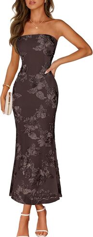 MEROKEETY Women's Floral Strapless Maxi Dress 2026 Summer Mesh Tube Bodycon Formal Wedding Guest Cocktail Party Long Dresses in Saudi Arabia
