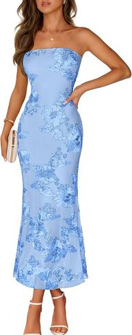 MEROKEETY Women's Floral Strapless Maxi Dress 2026 Summer Mesh Tube Bodycon Formal Wedding Guest Cocktail Party Long Dresses in Saudi Arabia