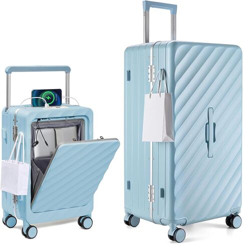 حقيبة سوماجو للحمل بمقبض واسع مقاس 20 بوصة مع حجرة أمامية بإطار من الألومنيوم وجانب صلب من الكمبيوتر مقاس 22x14x9 بدون سحاب وأمتعة عمل مع عجلات دوارة ومنفذ شحن USB وقفل TSA (أبيض) in Kuwait