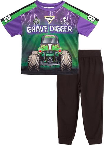 Monster Jam Mesh T-Shirt and French Terry Jogger Pants Outfit Set Toddler to Big Kid Grave Digger in Saudi Arabia