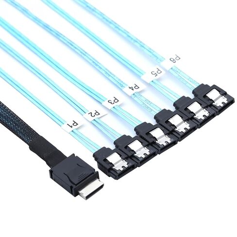 PCIe Oculink SFF-8611 4i to 6X SATA 7P Female Cable – 12Gbps High Speed Server Hard Drive Converter Cable, 32AWG Low-Loss Wire (1M) in Saudi Arabia