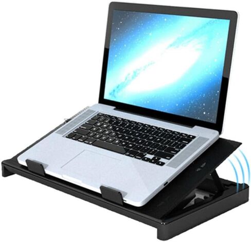 منصة تبريد للكمبيوتر المحمول USB مزودة بـ 5 مراوح مع قاعدة متعددة الزوايا قابلة للتعديل ومضادة للانزلاق للألعاب والاستخدام المكتبي باللون الأسود in Kuwait
