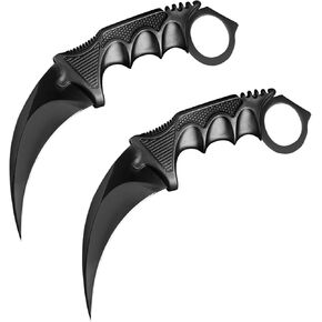 سكين كارامبيت قطعتين سكين صيد خارجي من الفولاذ المقاوم للصدأ بشفرة ثابتة مع غمد وحبل، مناسب للمشي لمسافات طويلة والمغامرة والبقاء والجمع (أسود) in Kuwait
