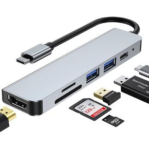 موزع USB-C - قاعدة توصيل متعددة الوظائف 6 في 1 تتميز بمنفذ HDMI 4K، ومنفذ PD بقدرة 100 وات، ومنفذين USB-A، وفتحة بطاقة SD/TF، ​​متوافقة مع أجهزة مثل MacBook Pro وAir وiPad وPro وXPS. in Saudi Arabia