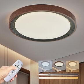 20" Dimmable LED Ceiling Light - 48W Flush Mount with Remote Control, 3000K-6500K, Wood Grain Finish for Bedroom, Living Room in Saudi Arabia