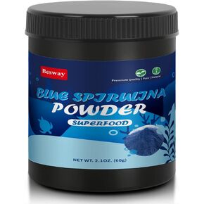 مسحوق سبيرولينا الأزرق 60 جرام، 60 حصة، ملون طعام أزرق طبيعي للخبز والمشروبات والعصائر، مكمل غذائي بروتين نباتي، غير معدل وراثيًا، قابل للذوبان في الماء، عديم الرائحة، بدون أصباغ صناعية in Kuwait