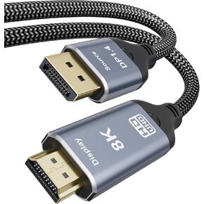كابل DisplayPort 8K إلى HDMI 2.1 بطول 6.6FT 8K@60هرتز 4K@120هرتز DP أحادي الاتجاه (المصدر) إلى HDMI (العرض) سلك مضفر DP إلى HDMI متوافق مع أجهزة الكمبيوتر الشخصية وDell وAMD وLenovo وشاشة وHP in Saudi Arabia