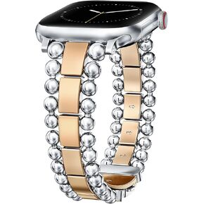 TOYOUTHS Beaded Bracelet Compatible with Apple Watch Bands 38/40/41/42/44/45/46/49mm Women, Dressy Fancy Stainless Steel Metal Elegant Jewelry Strap for iWatch Series 11 10 9 8 7 6 5 4 Ultra/SE 3 2 1 in Saudi Arabia