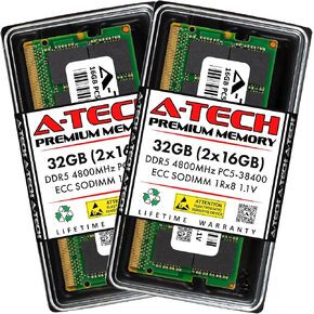 A-Tech 32GB DDR5 4800MHz PC5-38400 ECC SODIMM 2Rx8 (EC4 9x4) وحدة ترقية ذاكرة الوصول العشوائي ذات الرتبة المزدوجة 1.1 فولت 262 دبوس للخادم الصغير ومحطة العمل ومنصات الشبكات in Kuwait