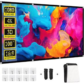 Projector Screen 100 inch,Portable Movie Projector Screen 16:9 HD Indoor Outdoor Double Sided Rear Projection Screen Video for Home, Party, Office, Classroom in Kuwait