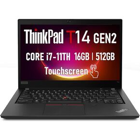 Lenovo ThinkPad T14 Gen 2 Business Touchscreen Laptop i7، 14 بوصة Full HD (1920 x 1080) PC، الجيل الحادي عشر رباعي النواة i7-1185G7 حتى 4.8 جيجا هرتز، 16 جيجا بايت DDR4 RAM، 512 جيجا SSD، لوحة مفاتيح بإضاءة خلفية، Windows 11 Pro (متجدد) in Kuwait