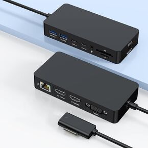 قاعدة إرساء سطحية، منصة سطحية 12 في 1 ثلاثية تعرض HDMI مزدوج 4K@60HZ+VGA، محطة إرساء Surfac-e Pro مع مصدر طاقة لـ Surfac Pro 11/10/9/8/X/7/6/5/4/3، كتاب، كمبيوتر محمول، Go Dock in Kuwait