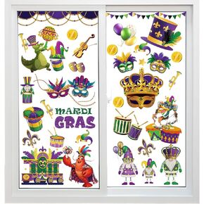 9 Sheet Mardi Gras Window Clings 100+ Gnome Fat Tuesday Carnival Masquerade Party Decoration Double Sided Reusable Window Decals for Removable Parade Home Office Classroom Wall Glass Car Decor in Saudi Arabia