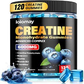 علكات الكرياتين مونوهيدرات للرجال والنساء، 5 جم من الكرياتين النباتي مع توراين لبناء العضلات، وتعزيز الطاقة والقوة، ونكهة التوت الأزرق القابلة للمضغ، خالية من السكر، مكملات ما قبل التمرين، 120 قطعة in Kuwait