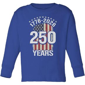 250 عامًا من الاستقلال - 1776-2026 تي شيرت للأطفال الصغار بأكمام طويلة يحمل العلم الأمريكي in Kuwait