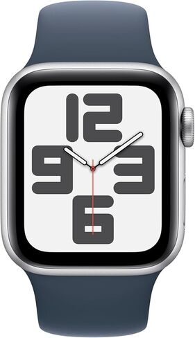 Apple Watch SE (الجيل الثاني) [GPS 40mm] - هيكل من الألومنيوم الفضي مع حزام رياضي باللون الأزرق العاصف، S/M (تم تجديد Premium) in Saudi Arabia