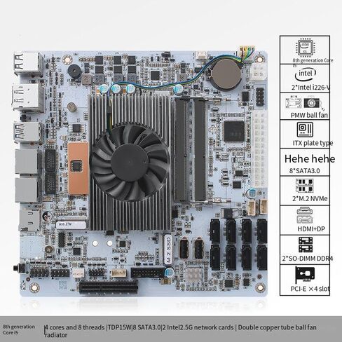 اللوحة الأم I5-8265U الصناعية NAS 4 النوى 8 خيوط معالج منخفض الطاقة 2x2.5G i226 Network، 8xSATA، 4K DP HDMI، 1*PCI-E x4، 2*M.2 2280,2*DDR4، جدار حماية لجهاز التوجيه الناعم MINI-ITX in Saudi Arabia
