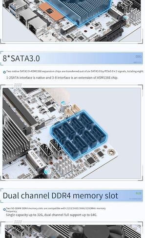 اللوحة الأم I5-8265U الصناعية NAS 4 النوى 8 خيوط معالج منخفض الطاقة 2x2.5G i226 Network، 8xSATA، 4K DP HDMI، 1*PCI-E x4، 2*M.2 2280,2*DDR4، جدار حماية لجهاز التوجيه الناعم MINI-ITX in Saudi Arabia