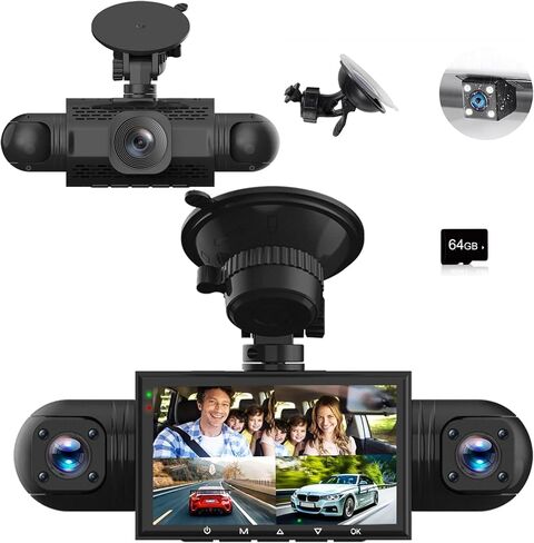 360 Degree View 4 Channel Dash Cam Front and Rear Inside Left Right, Dash Camera for Cars, 1080P Full HD 170 Deg Wide Angle Dashboard Camera with 64GB Card,G-Sensor,Loop Recording，Night Vision in Saudi Arabia