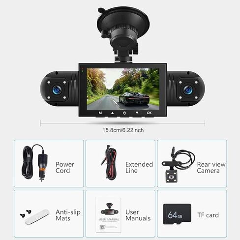 360 Degree View 4 Channel Dash Cam Front and Rear Inside Left Right, Dash Camera for Cars, 1080P Full HD 170 Deg Wide Angle Dashboard Camera with 64GB Card,G-Sensor,Loop Recording，Night Vision in Saudi Arabia