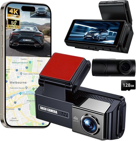 4K+2K Dash Cam Front and Rear,3.69" Touch Screen, Built-in GPS, G-Sensor, Night Vision, Loop Recording,5.8GHz WiFi 170°Wide Angle, 24H Parking Mode, Free 128GB Card Included,Support 256GB Max in Saudi Arabia