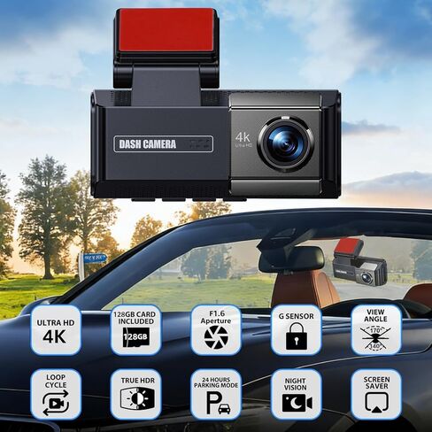 4K+2K Dash Cam Front and Rear,3.69" Touch Screen, Built-in GPS, G-Sensor, Night Vision, Loop Recording,5.8GHz WiFi 170°Wide Angle, 24H Parking Mode, Free 128GB Card Included,Support 256GB Max in Saudi Arabia
