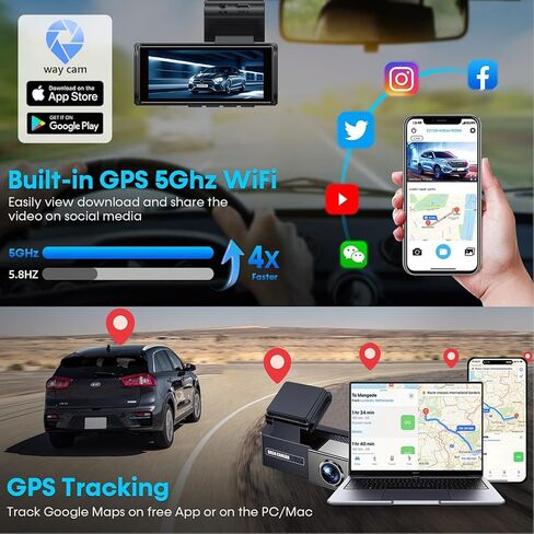 4K+2K Dash Cam Front and Rear,3.69" Touch Screen, Built-in GPS, G-Sensor, Night Vision, Loop Recording,5.8GHz WiFi 170°Wide Angle, 24H Parking Mode, Free 128GB Card Included,Support 256GB Max in Saudi Arabia