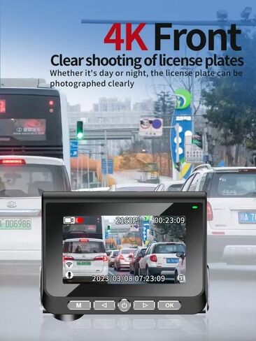 Dash Cam Front and Rear, 4K/2.5K Dual Channel Dashboard Camera Recorder, Night Vision, with Built-in Wi-Fi, GPS, App Control, Wide Angle, 24 Hours Parking Mode, G-Sensor, Included 64GB Card in Saudi Arabia
