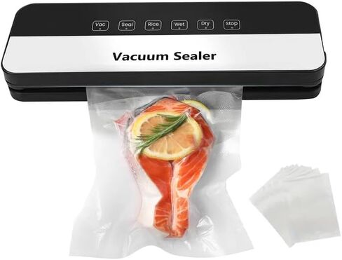 ماكينة تغليف الطعام بتفريغ الهواء بقدرة 75 كيلو باسكال مع أوضاع جافة/رطبة 6 في 1 وتصميم مدمج خفيف الوزن، مع 20 كيسًا (أسود) in Kuwait