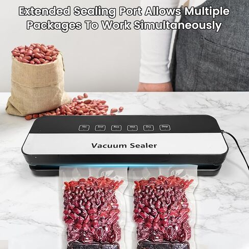 ماكينة تغليف الطعام بتفريغ الهواء بقدرة 75 كيلو باسكال مع أوضاع جافة/رطبة 6 في 1 وتصميم مدمج خفيف الوزن، مع 20 كيسًا (أسود) in Kuwait