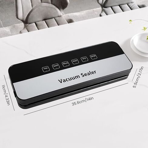 ماكينة تغليف الطعام بتفريغ الهواء بقدرة 75 كيلو باسكال مع أوضاع جافة/رطبة 6 في 1 وتصميم مدمج خفيف الوزن، مع 20 كيسًا (أسود) in Kuwait