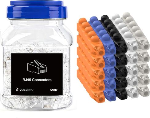 VCE 100-Pack Cat6 RJ45 Pass Through Connectors with RJ45 Strain Relief Boots, Multi-Color RJ45 Connector Covers for 6mm Cat6 Cat5e Cat5 Ethernet Cable in Saudi Arabia