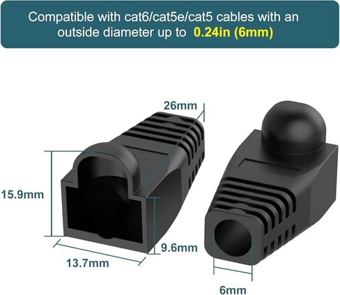 VCE 100-Pack Cat6 RJ45 Pass Through Connectors with RJ45 Strain Relief Boots, Multi-Color RJ45 Connector Covers for 6mm Cat6 Cat5e Cat5 Ethernet Cable in Saudi Arabia