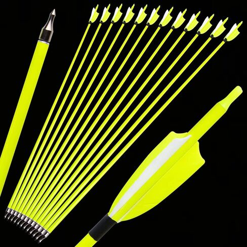 ZSHJGJR 30inch Archery Carbon Arrows Fluorescent Targeting Practice Hunting Arrows with Removable Tip 3"Turkey Feather Spine 500 for Compound & Recurve &Traditional Bow 6/12pcs in Kuwait