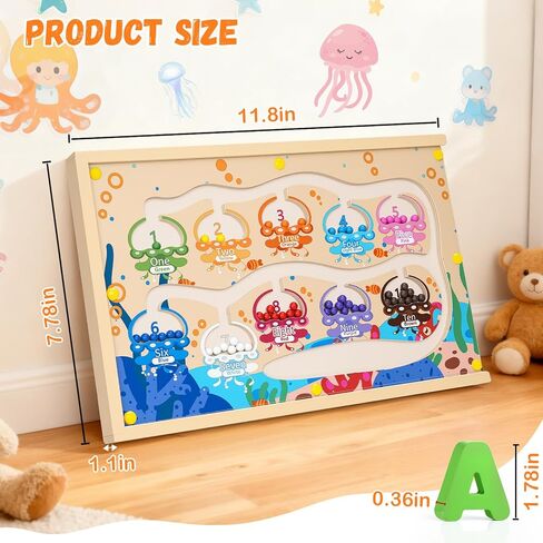 صندوق ألعاب المتاهة 4 في 1 باللون المغناطيسي والأرقام مع لوحة رسم ألغاز الحروف الأبجدية، لعبة مونتيسوري للتخزين الخشبي لعمر 3-5 سنوات، هدايا ألعاب تعليمية للأطفال الصغار للأطفال الأولاد والبنات in Kuwait