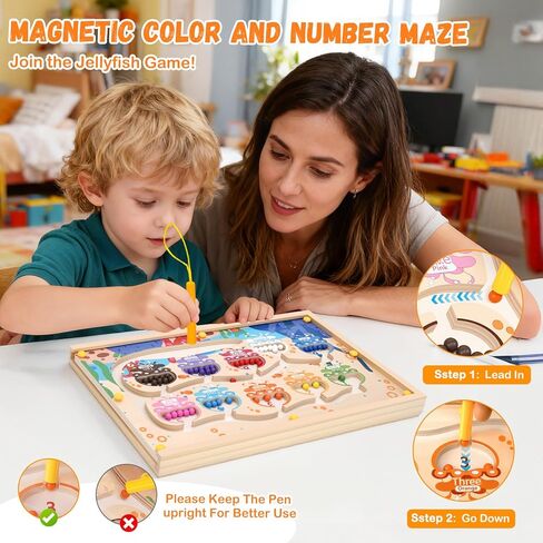صندوق ألعاب المتاهة 4 في 1 باللون المغناطيسي والأرقام مع لوحة رسم ألغاز الحروف الأبجدية، لعبة مونتيسوري للتخزين الخشبي لعمر 3-5 سنوات، هدايا ألعاب تعليمية للأطفال الصغار للأطفال الأولاد والبنات in Kuwait