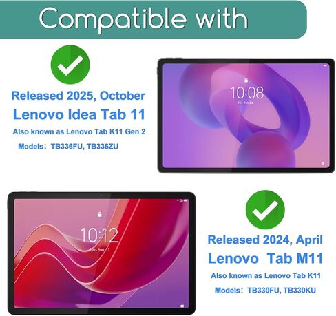 عبوتان مصممتان لجهاز Lenovo Idea Tab 11" 2025 / Lenovo Tab M11 / Lenovo Tab K11 LTE 11" 2024 (TB336FU، TB336ZU، TB330FU، TB330KU) واقي شاشة من الزجاج المقوى، فائق الوضوح، مضاد للخدش، خالي من الفقاعات in Saudi Arabia