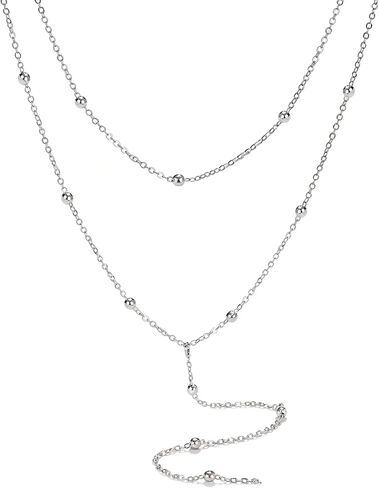 Magitaco Lariat Necklace for Women, 18K Gold Plated/Silver Color Dainty Long Necklaces for Women Layered Y-Necklace, Drop Beaded Sequined Chain for V-Neck, Elegant Wedding Guest Jewelry in Saudi Arabia