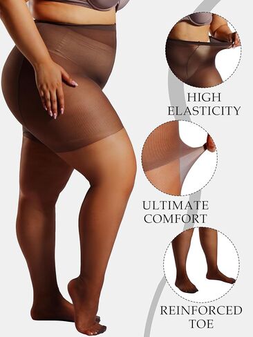 Plus Size Tights for Women, 2 Pairs Control Top Pantyhose with Reinforced Toes, Sexy Nylon Stockings in Saudi Arabia